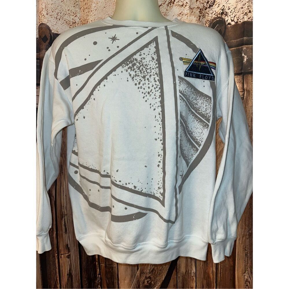 Pink Floyd Men's Embroidered  Long Sleeves Graphic Tee Ivory Size Small